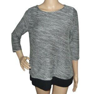 Talbots Sweater Womens Size SP Black White Woven Knit pockets shirttail tunic PS